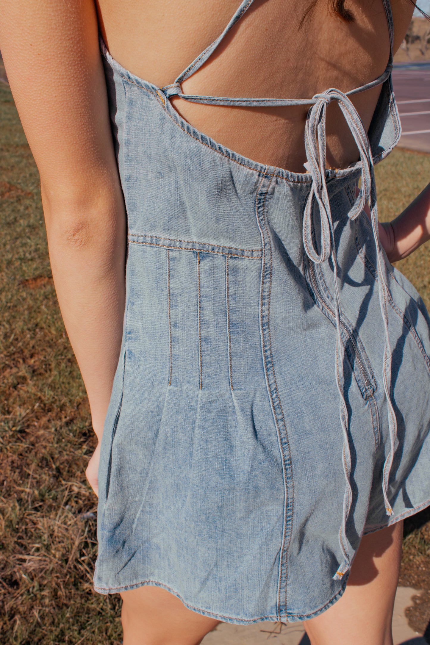 Bowtied Denim Romper
