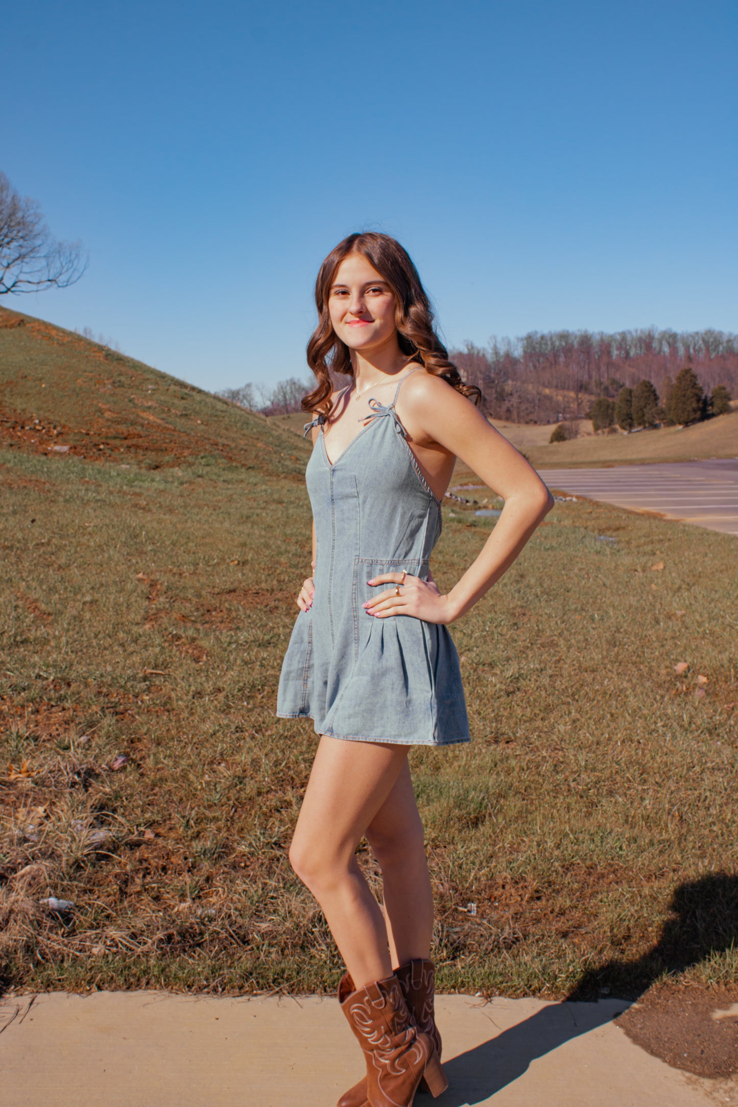 Bowtied Denim Romper