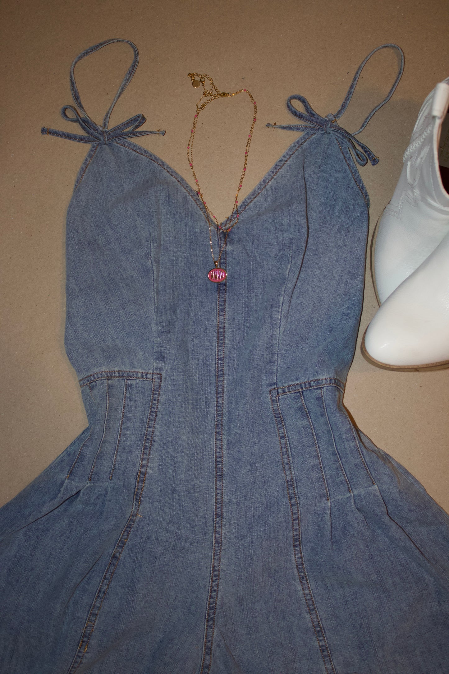 Bowtied Denim Romper
