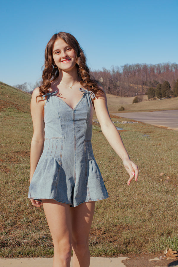Bowtied Denim Romper